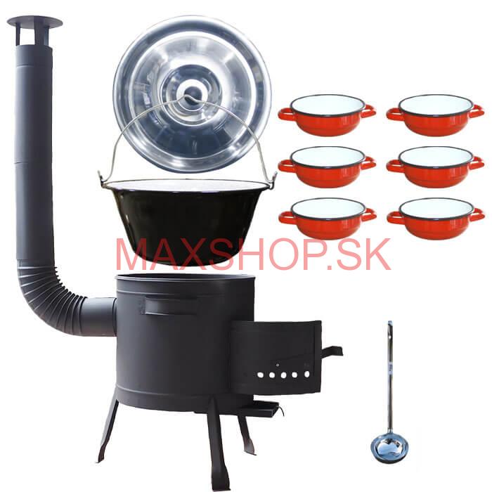 Smaltovaný kotlík 13 L + selské misky 6 ks + nízka žiaruvzdorná kotlina 36 cm PLUS 600