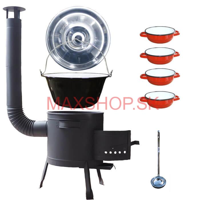 Smaltovaný kotlík 16 L + selské misky 4 ks + nízka žiaruvzdorná kotlina 39 cm PLUS 600