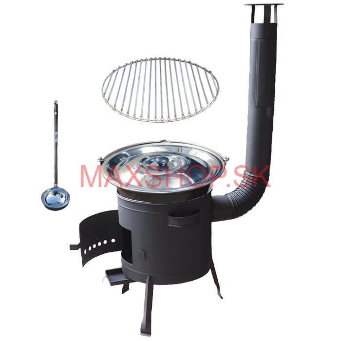 Nerezový kotlík 20 L (1,5 mm) + Nerezový rošt 45 cm + nízka žiaruvzdorná kotlina 42 cm PLUS 600