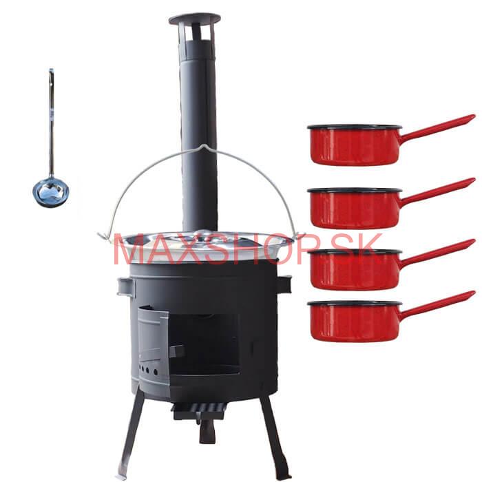 Nerezový kotlík 22 L (0,8 mm) INOX + smaltované rajnice 4 ks + nízka žiaruvzdorná kotlina 42 cm PLUS 600