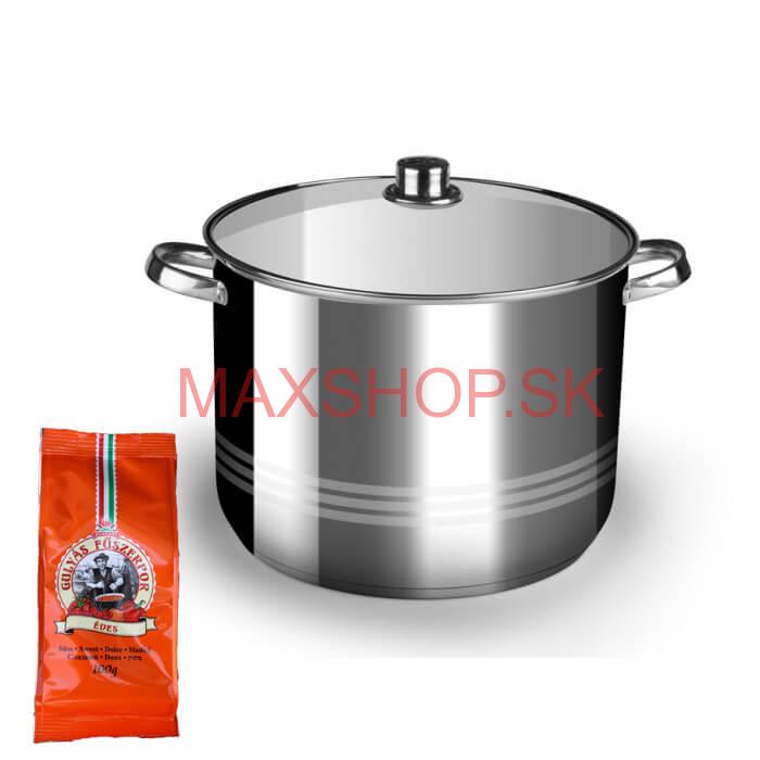 Nerezový hrniec 11 L + sklenená pokrievka + paprikové korenie na guláš - sladké 100 g