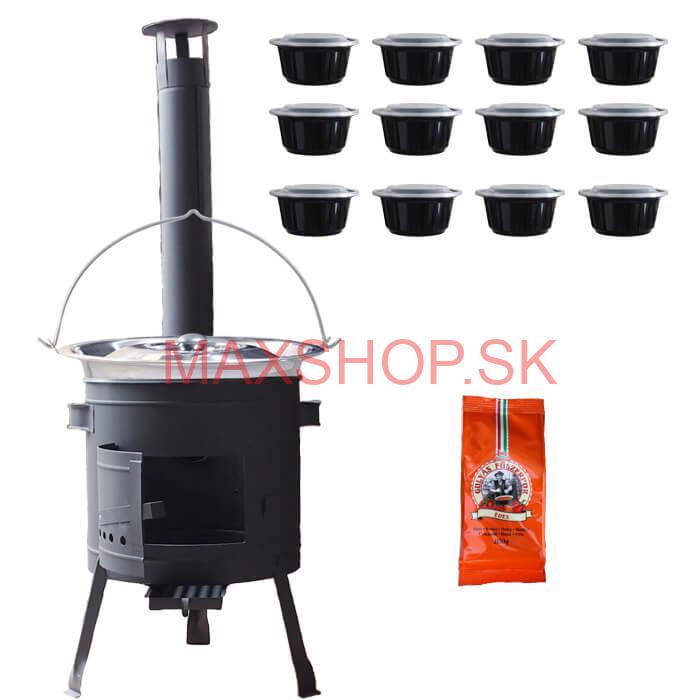 Nerezový kotlík 22 L (0,8 mm) + korenie na guláš 100 g + misky 12 ks + nízka žiaruvzdorná kotlina (0,8 mm) 42 PLUS 600