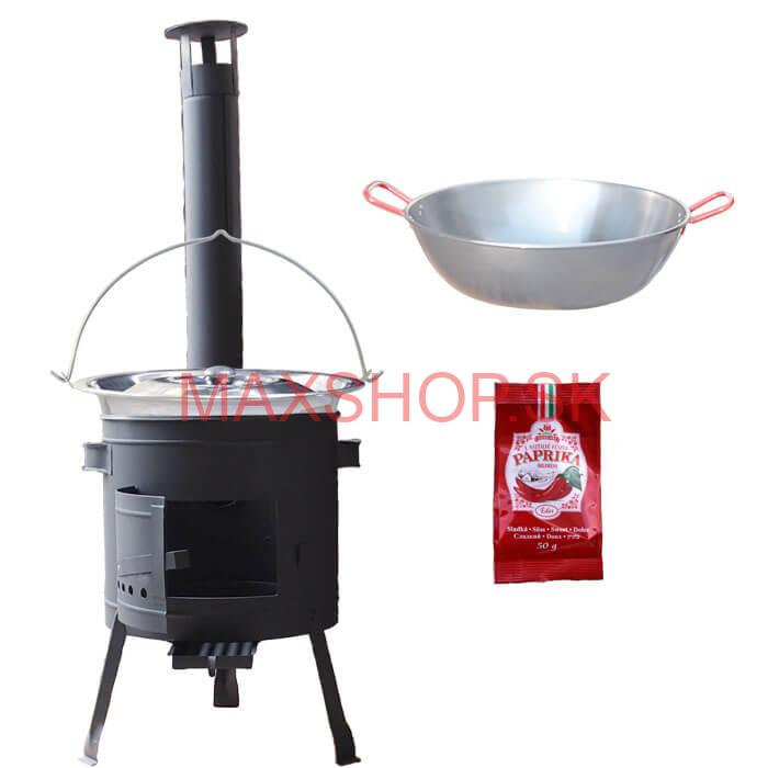 Nerezový kotlík 22 L (0,8 mm) INOX + Panvica PAELLA (WOK) 45 cm + sladká paprika 50 g + nízka kotlina 42 PLUS 600
