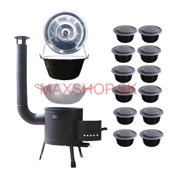 Smaltovaný kotlík 22 L + Panvica PAELLA (WOK) 45 cm + misky 12 ks + nízka kotlina 42 PLUS 600