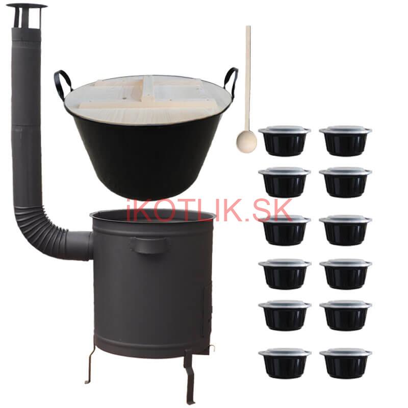 Smaltovaný kotol 80 L + hrubostenná kotlina 60 cm (1,5 mm) STRONG PLUS 600 + misky 12 ks