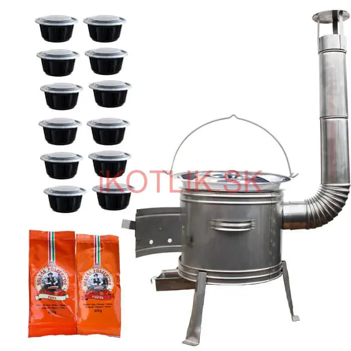 Nerezový kotlík 22 L (0,8 mm) INOX + nerezová kotlina 42 cm TOPLUX + misky 12 ks + 2 x korenie na guláš 100 g