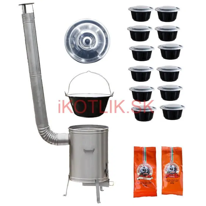 Smaltovaný kotlík 22 L (1,2 mm) + nerezová kotlina 42 cm LUX + misky 12 ks + 2 x korenie na guláš 100 g