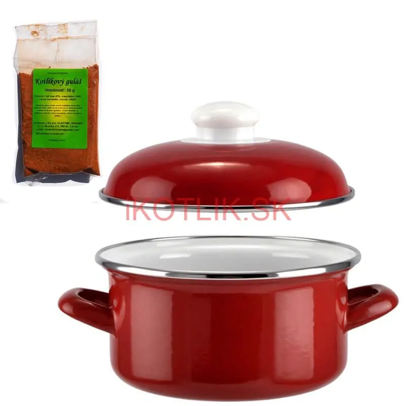 Smaltovaný kastról s pokrievkou 1,5 L červený + pikantná zmes korenia 50 g Kotlíkový guláš