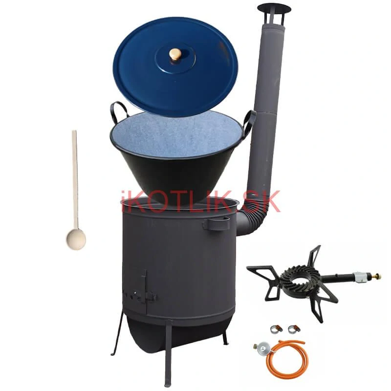 Smaltovaný kotol 70 L na zabíjačku + žiaruvzdorná kotlina 53 PLUS 600 4 MM + horák 7,5 kW + vareška