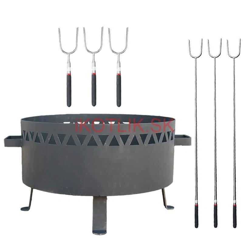 Prenosné ohnisko kov (1,5 mm) FIFO žiaruvzdorná farba PLUS 600 + Vidličky na opekanie teleskopické 6 ks