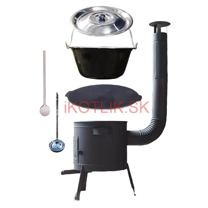 Smaltovaný kotlík 22 L + liatinová panvica 45 cm + nízka žiaruvzdorná kotlina 42 cm PLUS 600