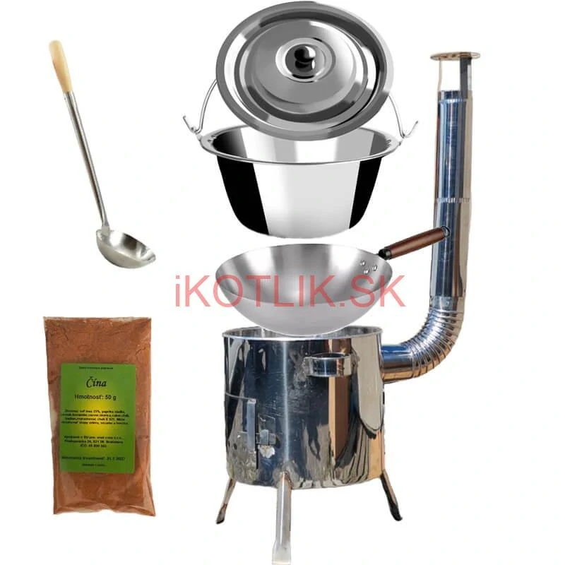 Nerezový kotlík 10 L (0,8 mm) + nerezová kotlina 31 INOX LUSTRO + Wok + korenie 50 g