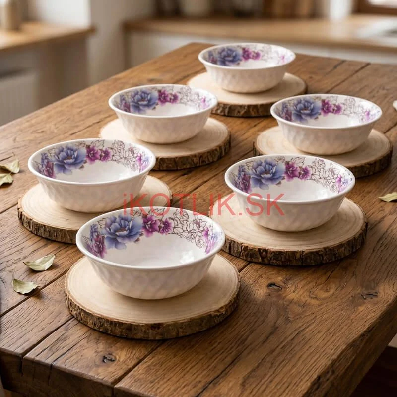 Súprava 6 drevených podnosov z prírodného plátku dreva s kôrou Ø 20–24 cm