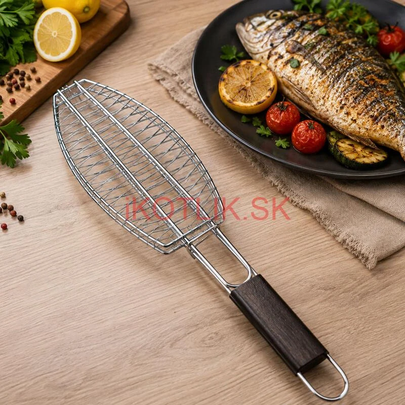 BBQ grilovací rošt na ryby – nerezové grilovacie kliešte 65 × 15 × 4 cm