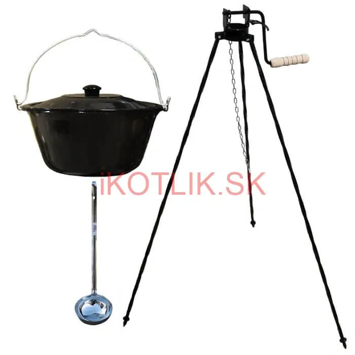 Smaltovaný kotlík 20 L + pokrievka + stojan s kladkou VAR