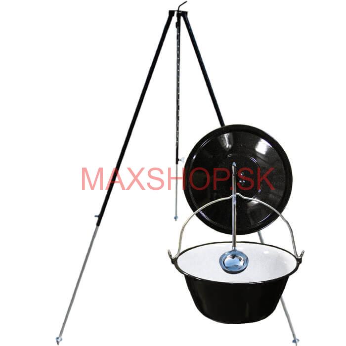 Smaltovaný kotlík 30 L + pokrievka + teleskopická trojnožka 1,40 m