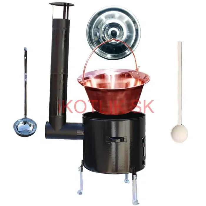Medený kotlik 10 L (1,2 mm) + smaltovaná kotlina 31 cm + vareška a naberačka Easy party