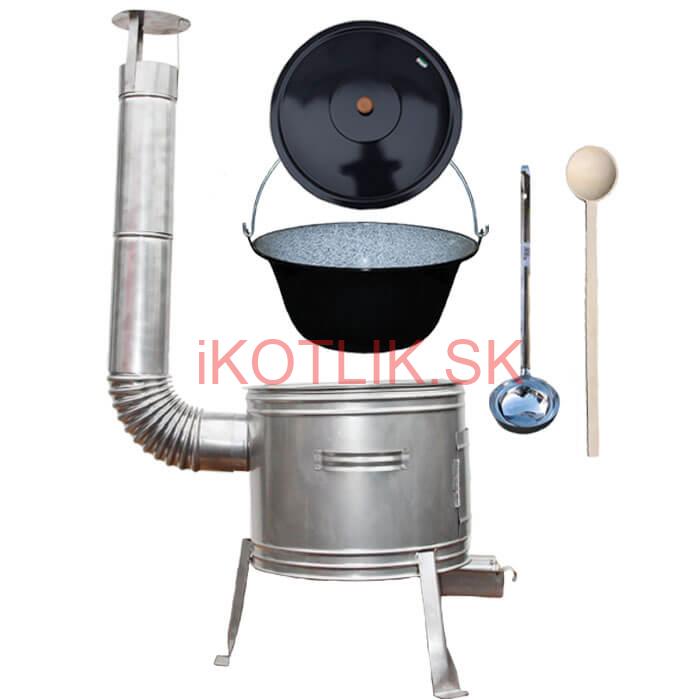 Smaltovaný kotlík 30 L (1,2 mm) + nerezová kotlina 45 cm + vareška a naberačka TOPLUX
