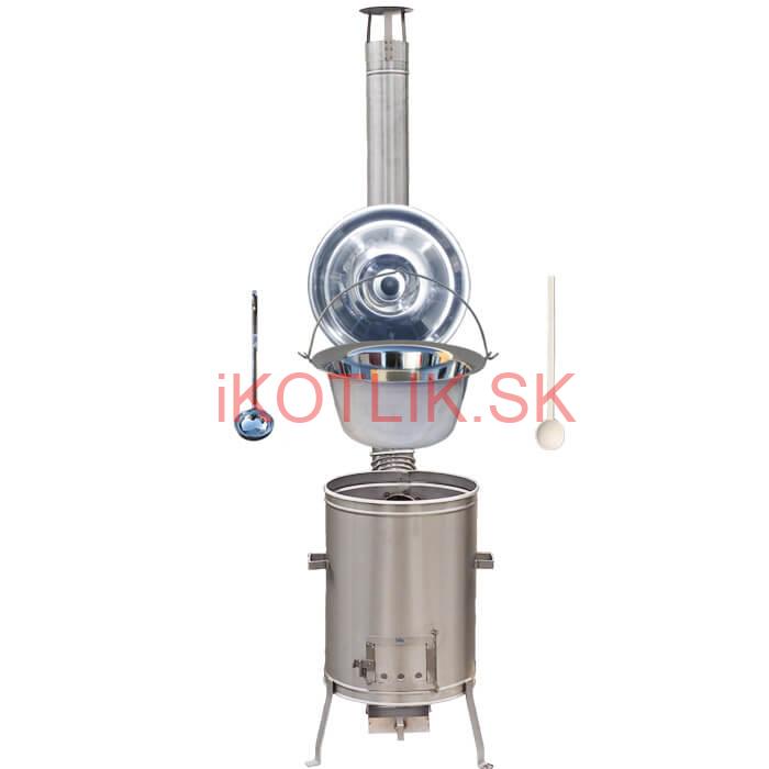 Antikorový kotlík 14 L (0,8 mm) + nerezová kotlina 36 cm + vareška a naberačka LUX