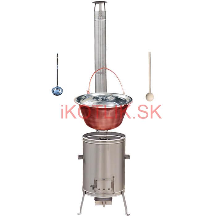 Medený kotlík 20 L (1,2 mm) + nerezová kotlina 42 cm + vareška a naberačka LUX