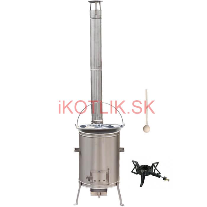 Nerezový kotlík 15 L (1,5 mm) + nerezová kotlina 36 cm + liatinový horák 7 kW, vareška LUX