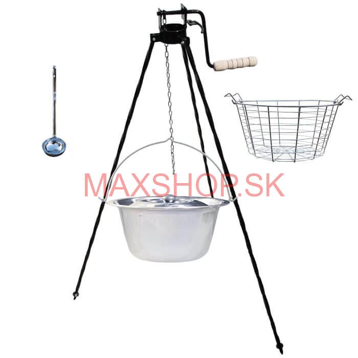 Nerezový kotlík 20 L (1,2 mm) + drôtený kôš + stojan s kladkou VAR