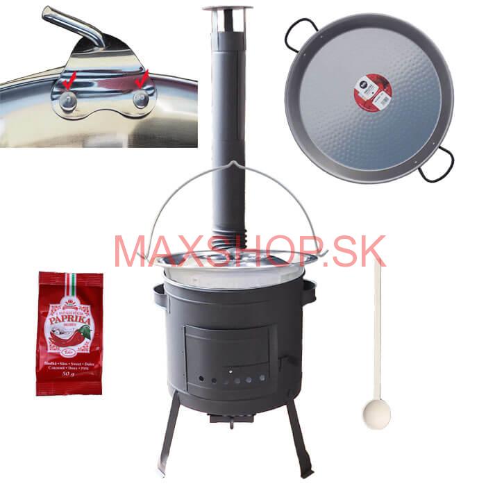 Zosilnený nerezový kotlík 15 L (0,8 mm) + Paella oceľová panvica + nízka žiaruvzdorná kotlina 36 cm PLUS 600