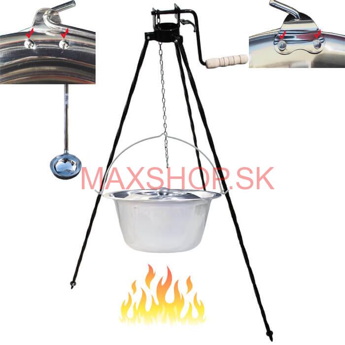 Antikorový kotlík 15 L (0,8 mm) s nitmi + stojan s kladkou VAR