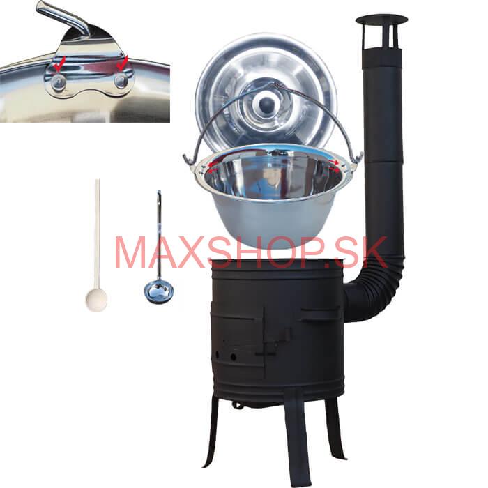 Antikorový kotlík 10 L (0,8 mm) s nitmi + nízka žiaruvzdorná kotlina 33 cm PLUS 700 + vareška a naberačka