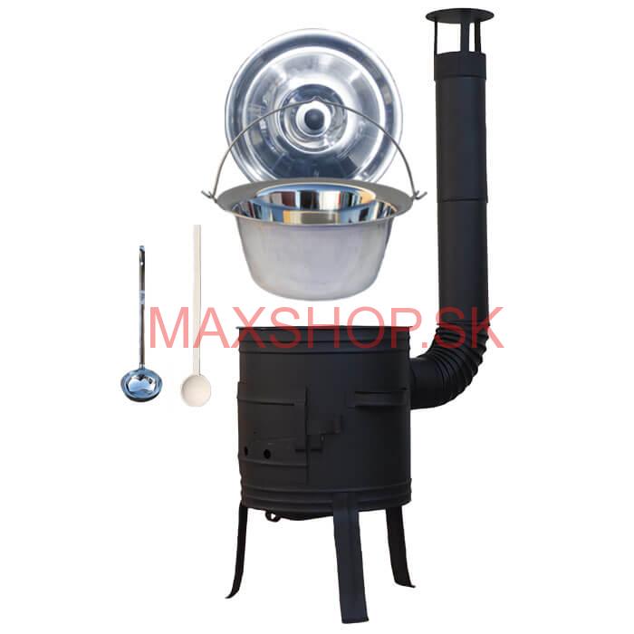 Antikorový kotlík 10 L (1,2 mm) + nízka žiaruvzdorná kotlina 33 cm PLUS 700 + vareška a naberačka