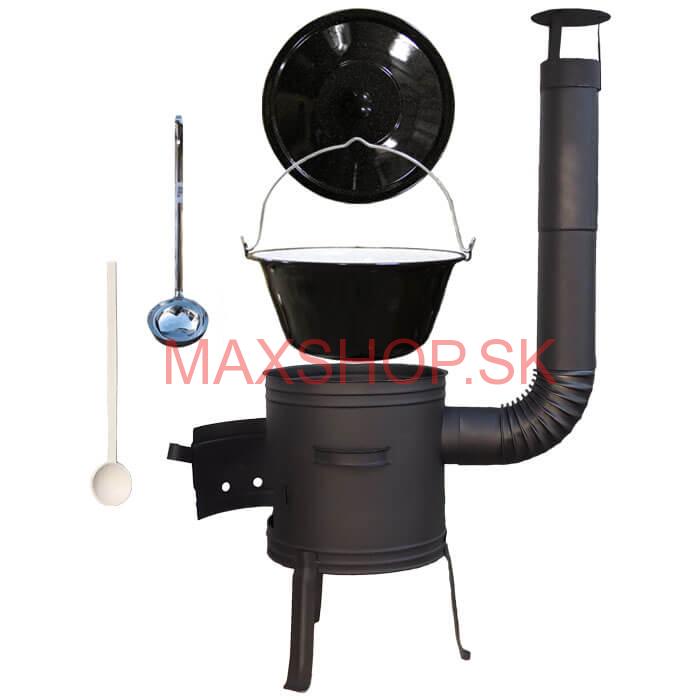 Smaltovaný kotlík 10 L (1,2 mm) + nízka žiaruvzdorná kotlina 33 cm PLUS 700 + vareška a naberačka