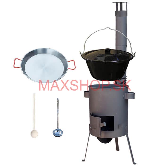 Smaltovaný kotlík 16 L + Paella oceľová panvica 42 cm + žiaruvzdorná kotlina 39 PLUS 600 s roštom na popol 4 mm