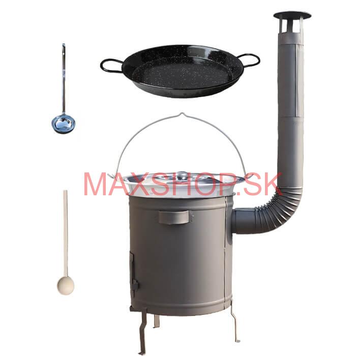 Nerezový kotlík 14 L (0,8 mm) + Paella panvica 38 cm + hrubostenná (1,5 mm) žiaruvzdorná kotlina (1,5 mm) 36 PLUS 600