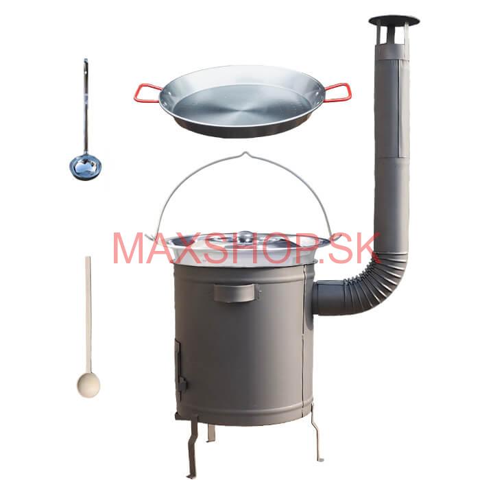 Nerezový kotlík 14 L (0,8 mm) + Paella panvica 38 cm + hrubostenná (1,5 mm) žiaruvzdorná kotlina (1,5 mm) 36 PLUS 600