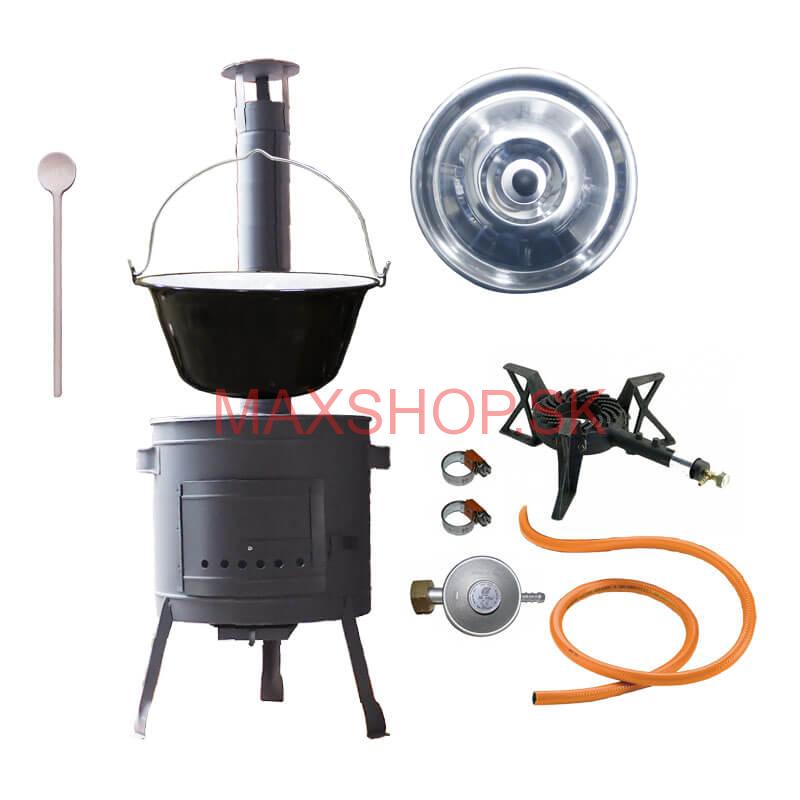 Smaltovaný kotlík (1,2 mm) 20 L + liatinový horák 5,5 kW + nízka kotlina 42 PLUS 600 + nerezová pokrievka INOX