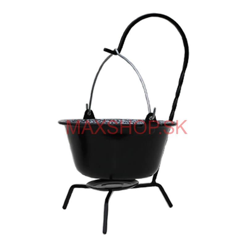 Servírovací kotlík na guláš smaltovaný čierny 0,8 l + stojan