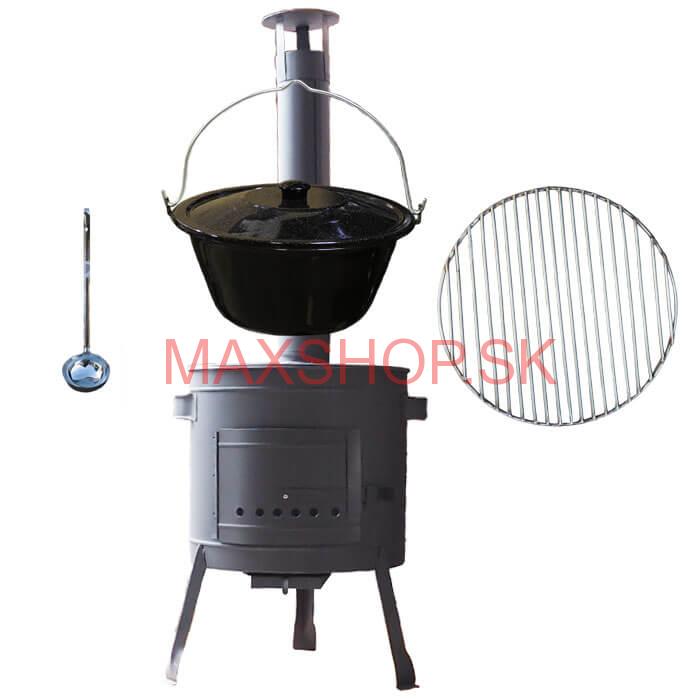 Smaltovaný kotlík 20 L + Nerezový rošt 45 cm + nízka žiaruvzdorná kotlina 42 cm PLUS 600