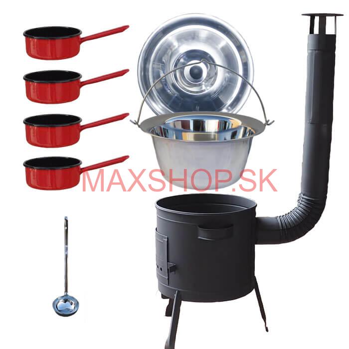 Nerezový kotlík 22 L (0,8 mm) INOX + smaltované rajnice 4 ks + nízka žiaruvzdorná kotlina 42 cm PLUS 600