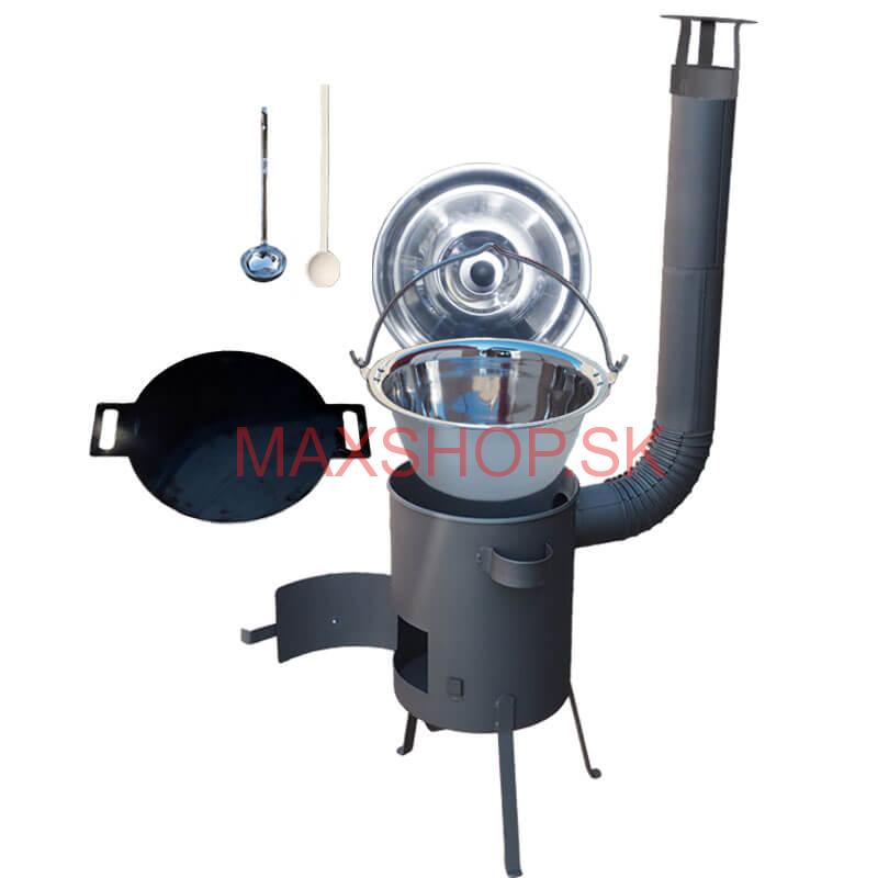 Nerezový kotlík 15 L (1,2 mm) + železná panvica 38 cm UNI + kotlina 36 cm PLUS 600 4 MM