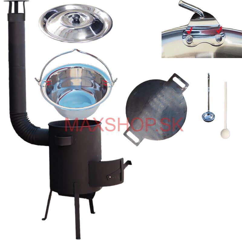 Nerezový kotlík 15 L (0,8 mm) s nitmi + železná panvica 38 cm UNI + kotlina 36 cm PLUS 600 4 MM