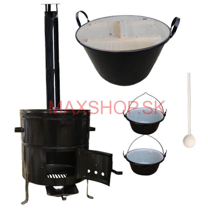 Zabíjačkový smaltovaný kotol 100 L + kovová kotlina 60 cm + 2 servírovacie kotlíky