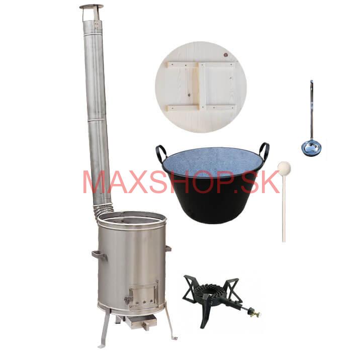 Zabíjačkový smaltovaný kotol 100 L + nerezová kotlina 60 cm + horák 7 kW + vareška a naberačka