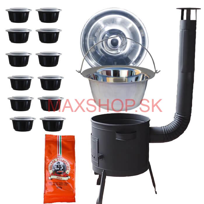 Nerezový kotlík 22 L (0,8 mm) + korenie na guláš 100 g + misky 12 ks + nízka žiaruvzdorná kotlina (0,8 mm) 42 PLUS 600