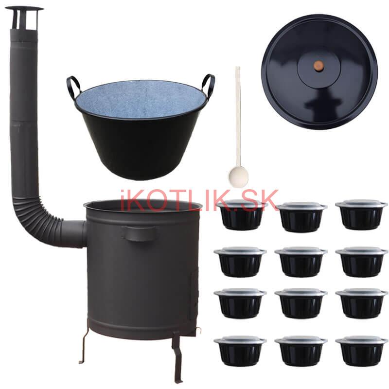 Smaltovaný kotol 70 L + hrubostenná kotlina 53 cm (1,5 mm) STRONG PLUS 600 + misky 12 ks