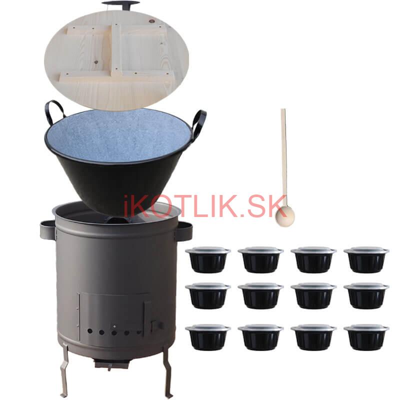 Smaltovaný kotol 80 L + hrubostenná kotlina 60 cm (1,5 mm) STRONG PLUS 600 + misky 12 ks