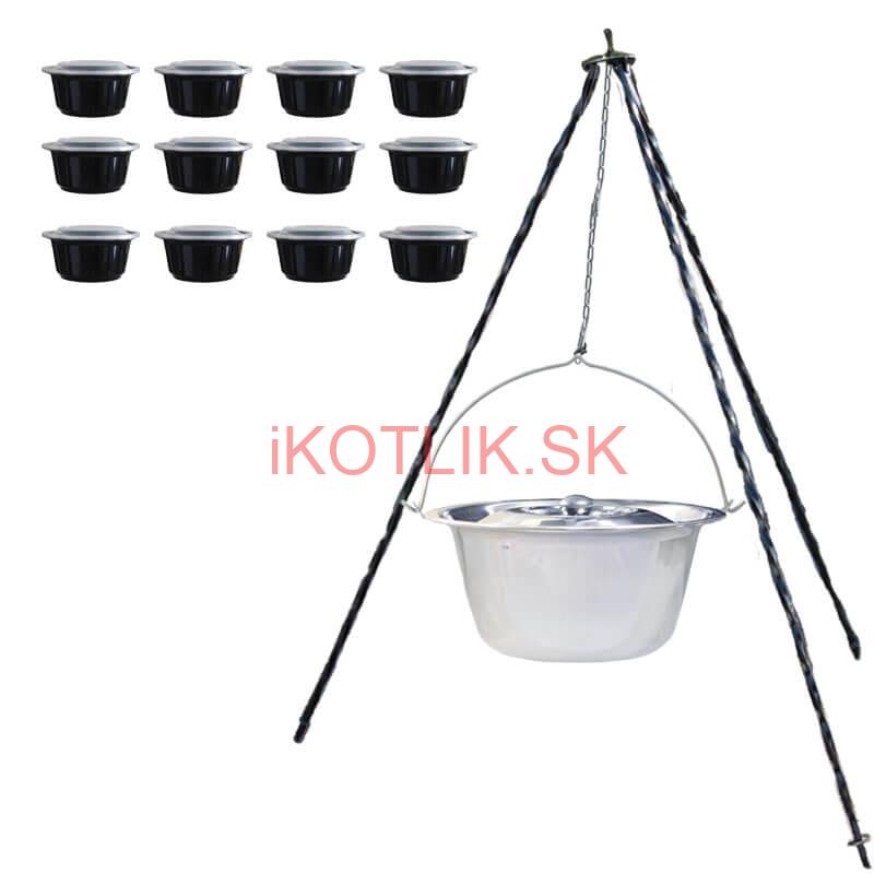 Nerezový kotlík 14 L (0,8 mm) + antikorová pokrievka + stojan + misky 12 ks