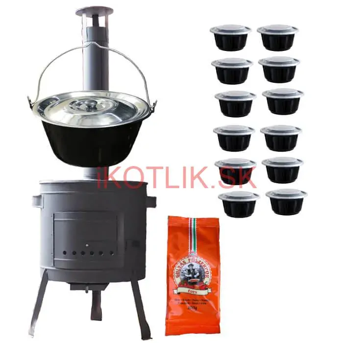 Smaltovaný kotlík 22 L (1,2 mm) + hrubostenná (1,5 mm) žiaruvzdorná kotlina BALKY STRONG 42 PLUS 600 + misky 12 ks + paprikové korenie na guláš 100 g