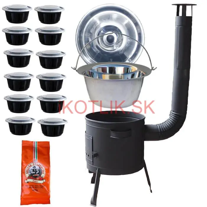 Nerezový kotlík 22 L (0,8 mm) INOX + hrubostenná (1,5 mm) žiaruvzdorná kotlina BALKY STRONG 42 PLUS 600 + misky 12 ks + paprikové korenie na guláš 100 g