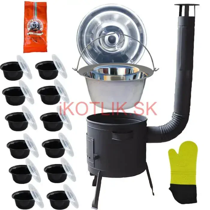 Nerezový kotlík 22 L (0,8 mm) + misky 12 ks + nízka žiaruvzdorná kotlina (1,0 mm) 42 PLUS 600