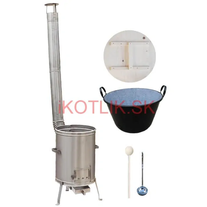 Zabíjačkový smaltovaný kotol 100 L + nerezová kotlina (1,5 mm) 60 cm LUX + vareška a naberačka